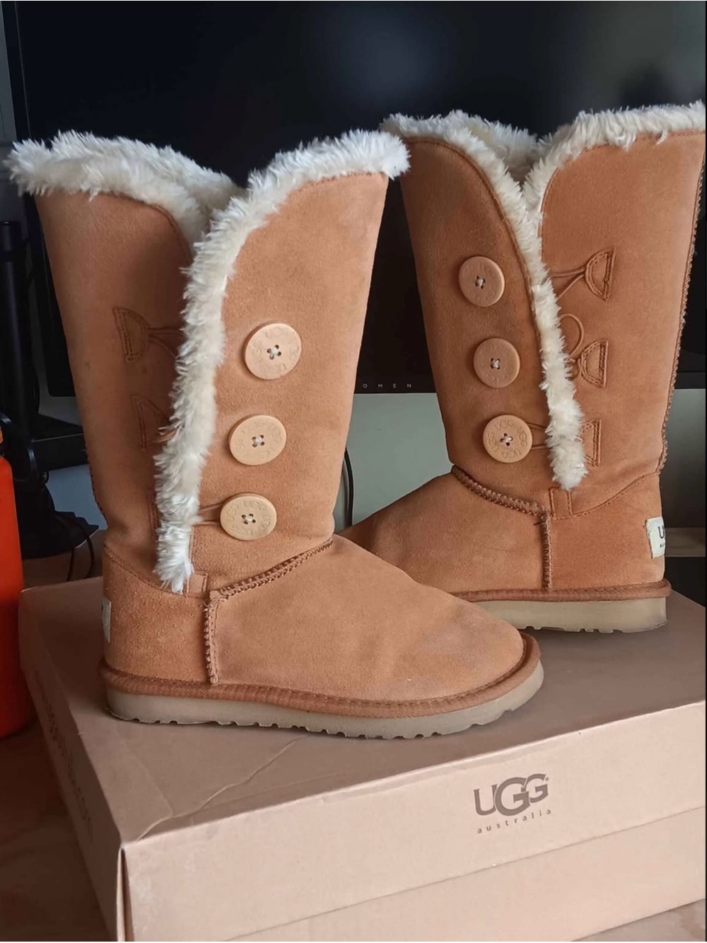 UGG Women's Chestnut Button-Front Shearling Tall Boots